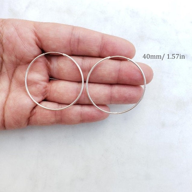 Sterling Silver Large Endless Hoop Earrings 38mm 40mm 45mm 50mm Earring (2pc)