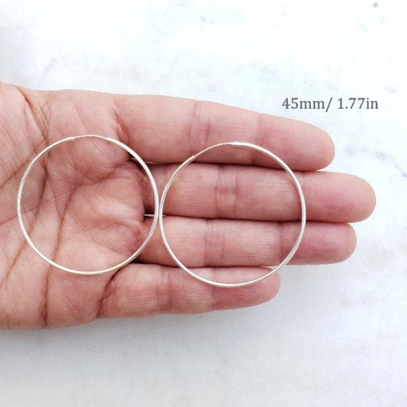 Sterling Silver Large Endless Hoop Earrings 38mm 40mm 45mm 50mm Earring (2pc)
