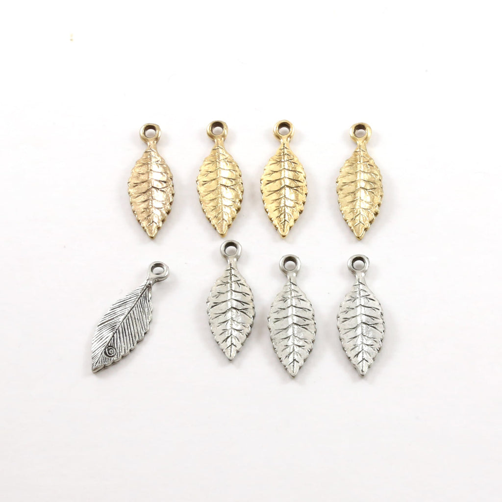 25mmx8mm Pewter Detailed Dainty Minimal Modern Leaf Nature Pendant (4pc)