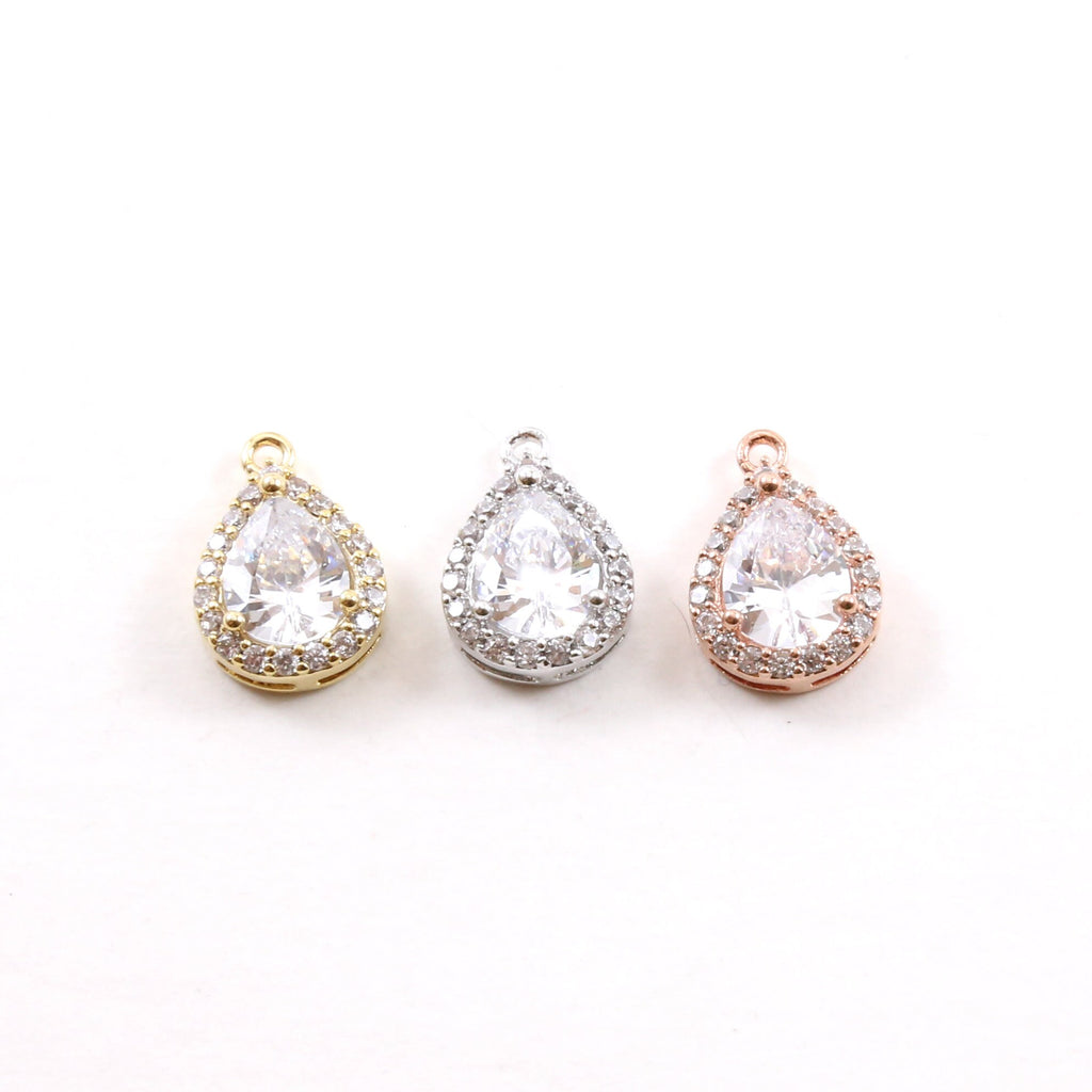 Rhodium Plated Pave CZ Teardrop Cubic Zirconia Gold,Rose Gold