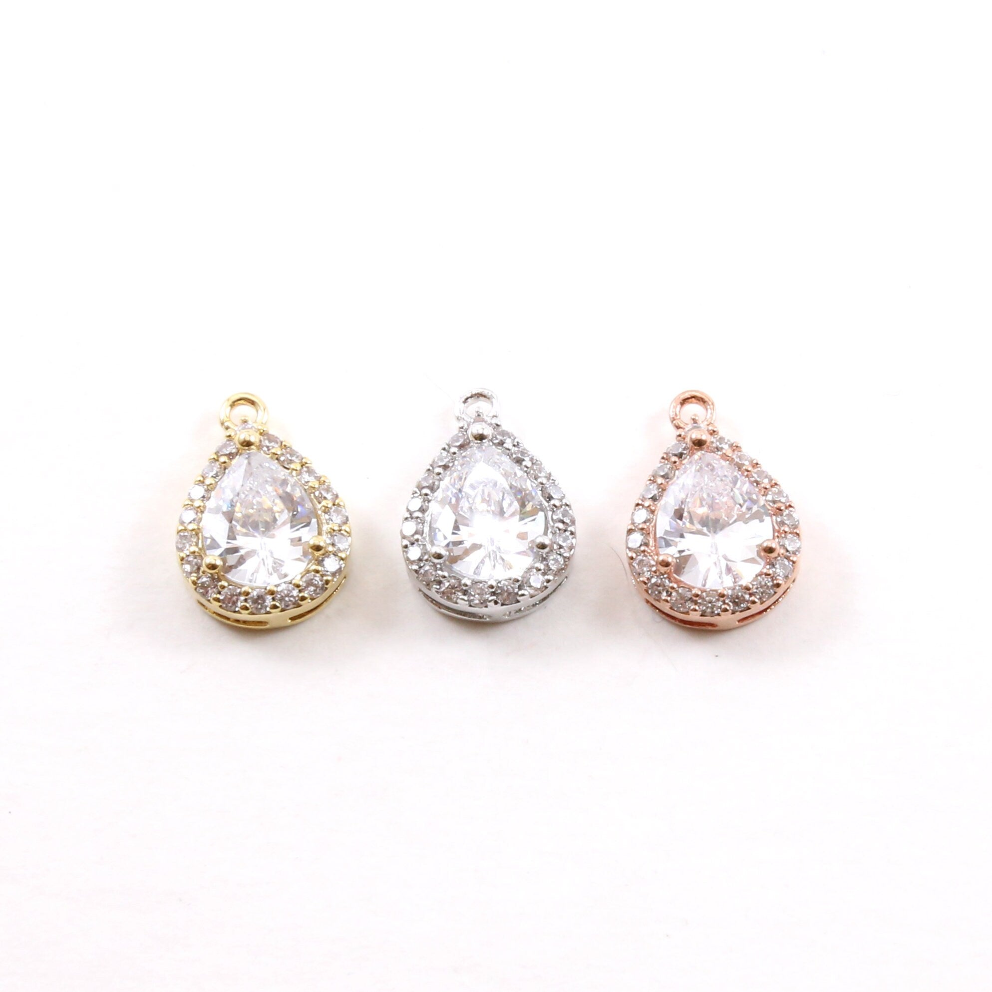 Rhodium Plated Pave CZ Teardrop Cubic Zirconia Gold,Rose Gold