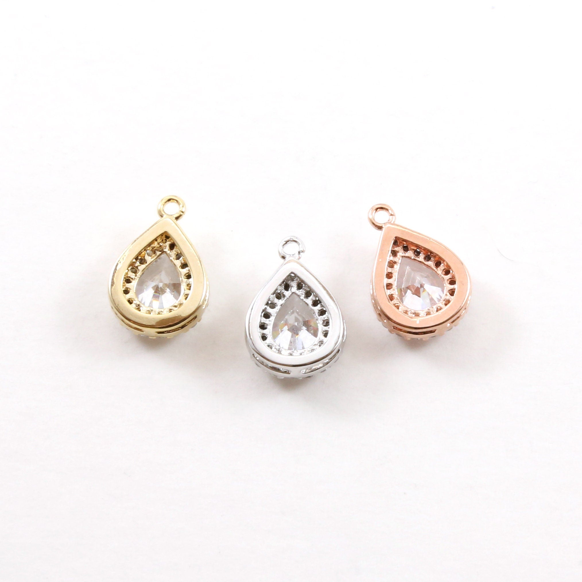 Rhodium Plated Pave CZ Teardrop Cubic Zirconia Gold,Rose Gold