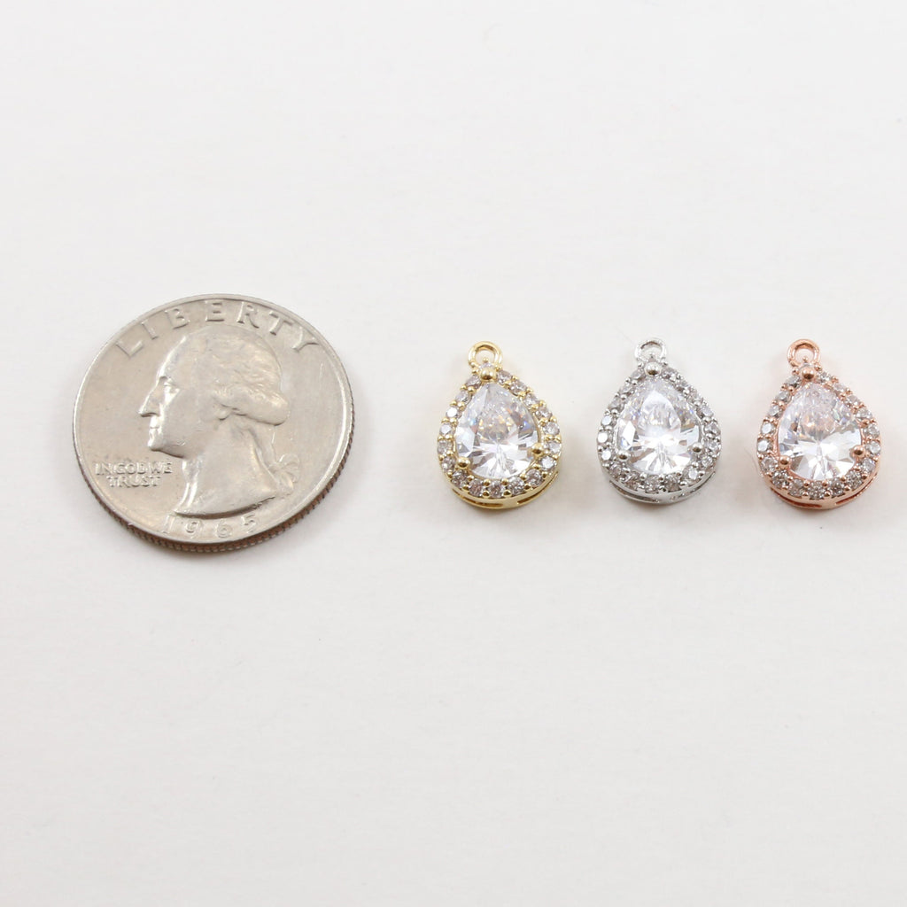 Rhodium Plated Pave CZ Teardrop Cubic Zirconia Gold,Rose Gold