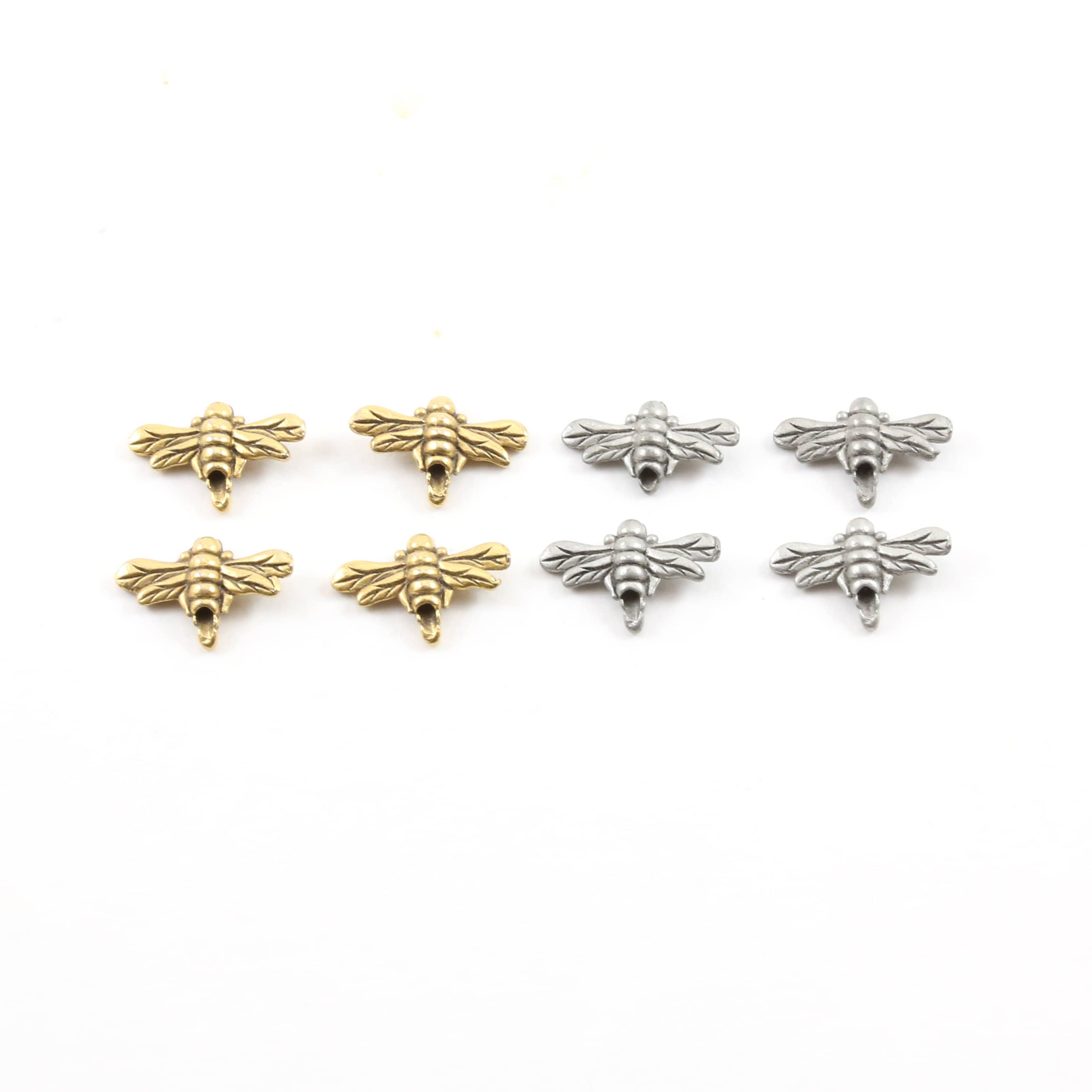 15mmx10mm Pewter Honey Bee Bead Charm Insect Nature Spring Pendant (4pc)