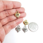 Pewter Heart with Flower Design Charms in Antique Gold (2pc)