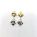 Pewter Heart with Flower Design Charms in Antique Gold (2pc)