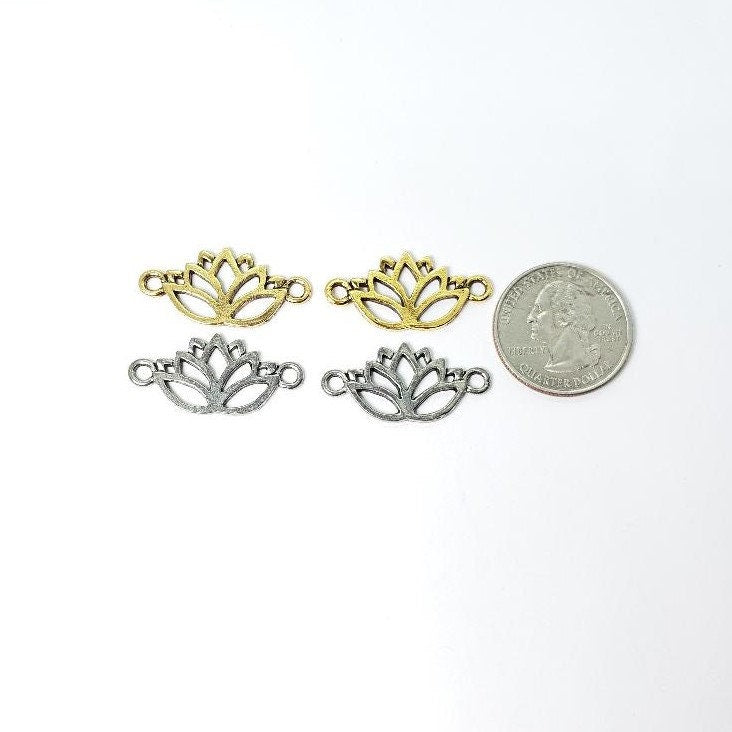 Sterling Silver or Vermeil Sideways Lotus Connector Antique Gold (2pc)