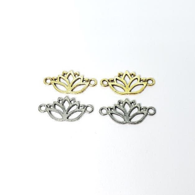 Sterling Silver or Vermeil Sideways Lotus Connector Antique Gold (2pc)