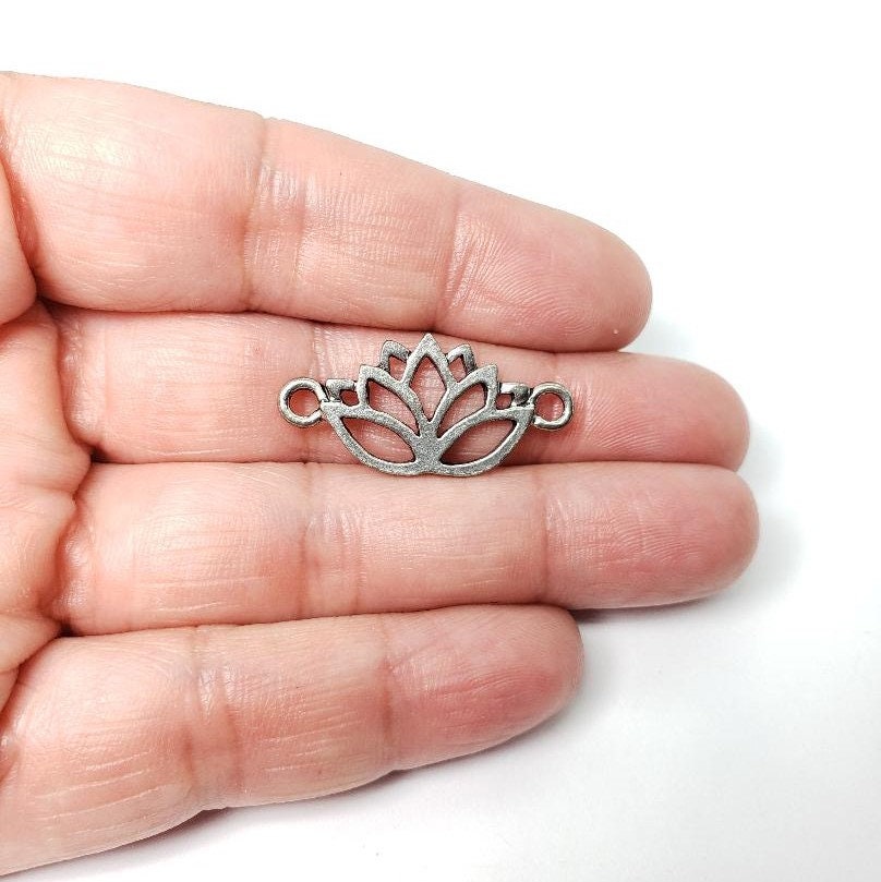 Sterling Silver or Vermeil Sideways Lotus Connector Antique Gold (2pc)