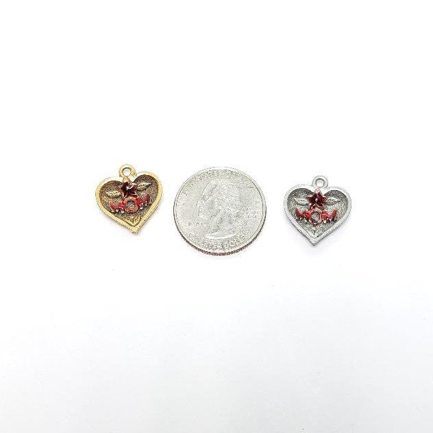 Pewter Heart Charm with Mom in Center Best Friend Charm