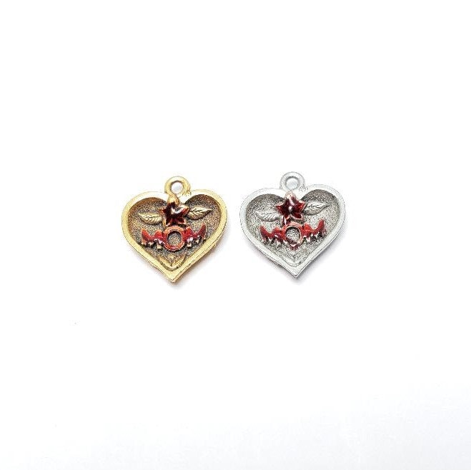 Pewter Heart Charm with Mom in Center Best Friend Charm