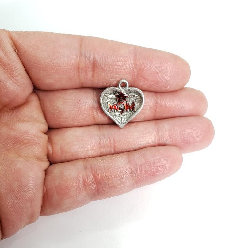 Pewter Heart Charm with Mom in Center Best Friend Charm