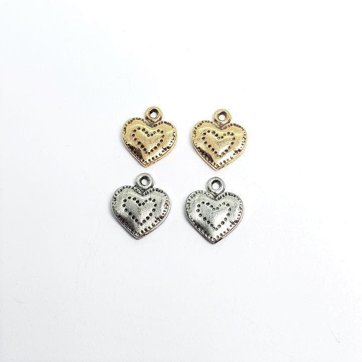 Pewter Small Stitched Heart Design with Loop Love Friendship (2pc)