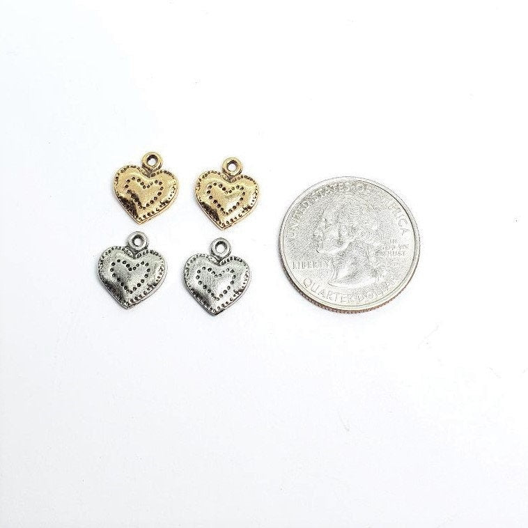 Pewter Small Stitched Heart Design with Loop Love Friendship (2pc)