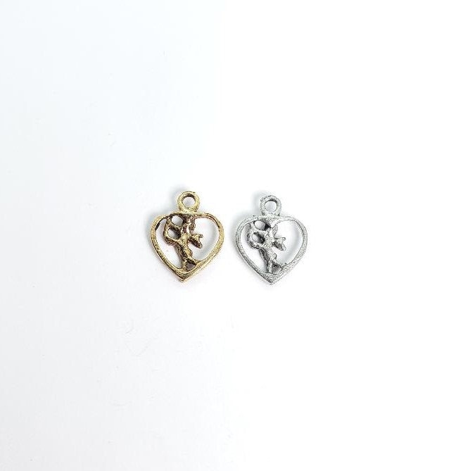 Pewter Open Heart Standing Cupid Holding Bow and Arrow (2pc)