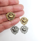 18mmx18mm Pewter Heart Charm Filigree Background with Puffy Heart (2pc)