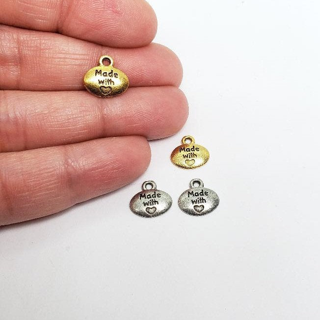 Pewter Made with Love Heart Shape Symbol Stamped Oval Shape (2pc)