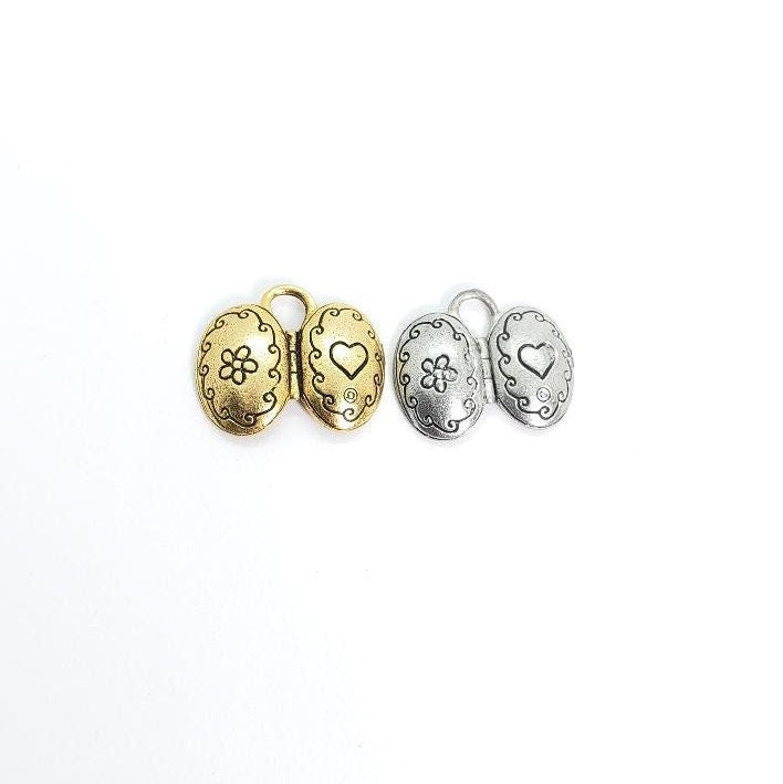 Pewter Open Locket Oval Shape with Two Different Pictures (2pc)
