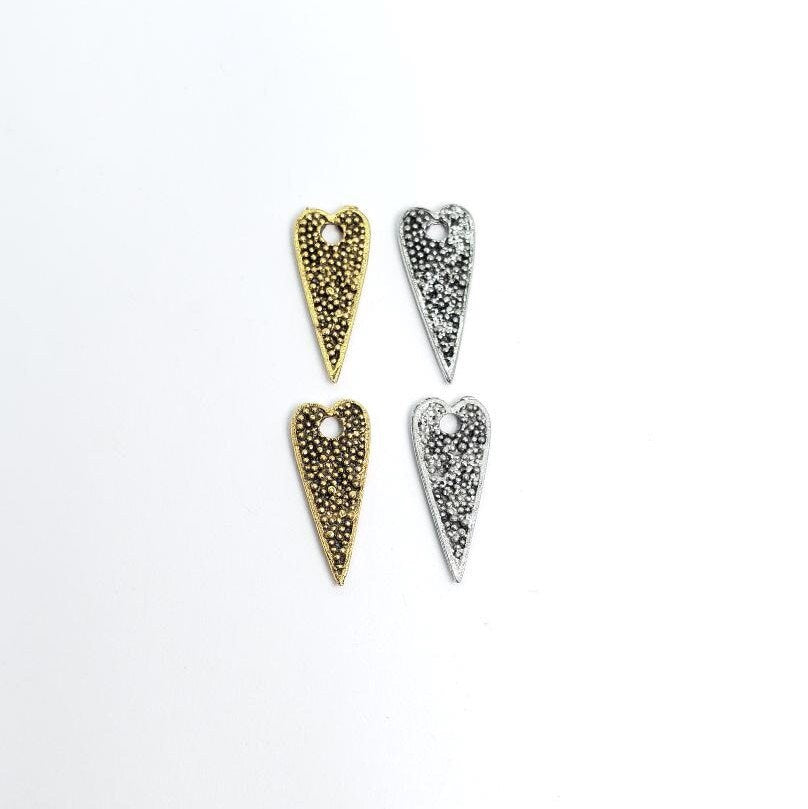 Pewter Long Dotted All Over Heart Pendant Double Sided (2pc)
