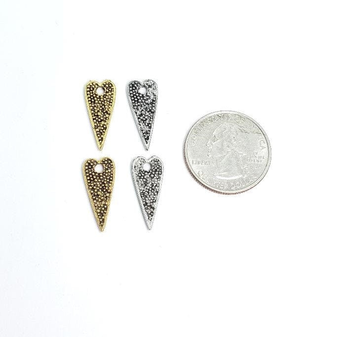 Pewter Long Dotted All Over Heart Pendant Double Sided (2pc)