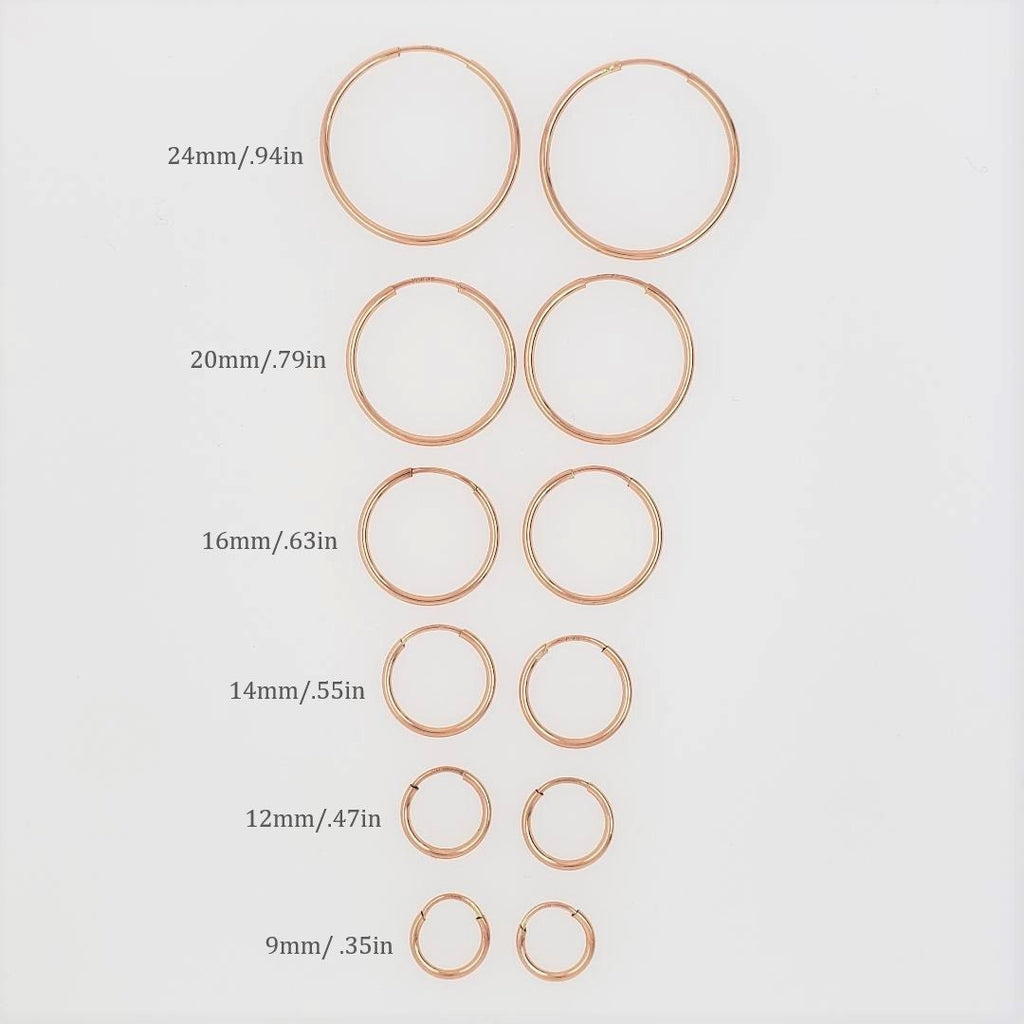Rose Gold Filled 14K Small Endless Hoop Earrings 9mm 12mm 14mm 16mm 20mm (2pc)