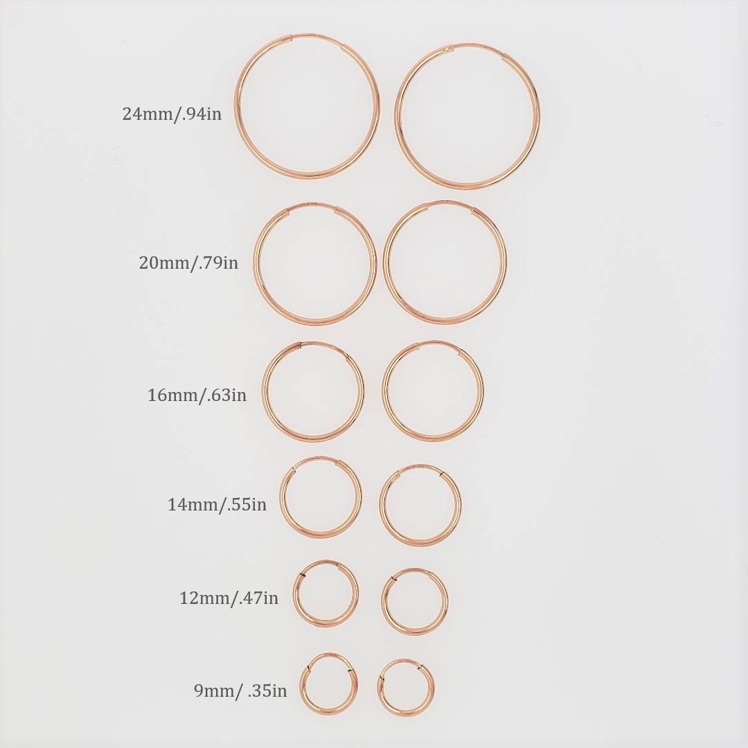 Rose Gold Filled 14K Small Endless Hoop Earrings 9mm 12mm 14mm 16mm 20mm (2pc)