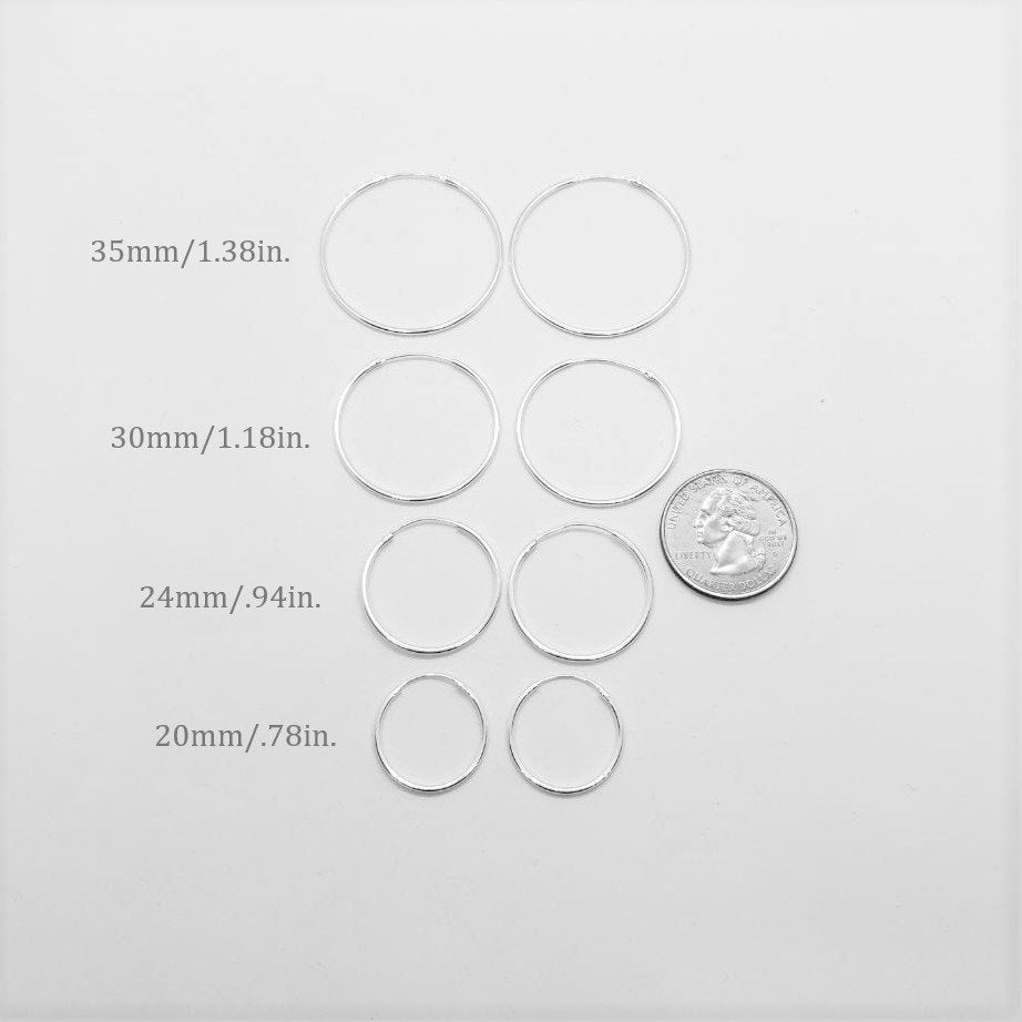 Sterling Silver Small Endless Hoop Earrings 20mm 24mm 30mm 35mm Earring (2pc)