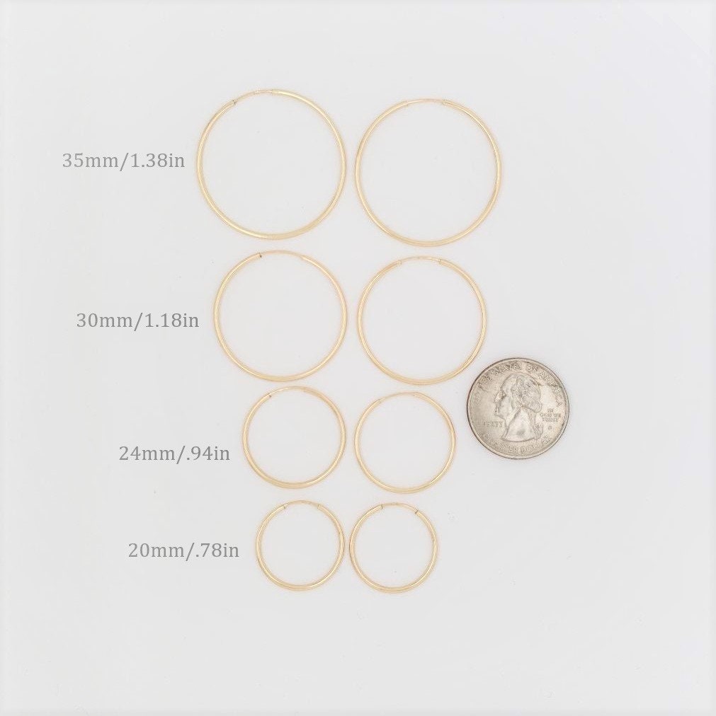 14K Gold Filled Large Endless Hoop Earrings 20mm 24mm 30mm 35mm Earring (2pc)