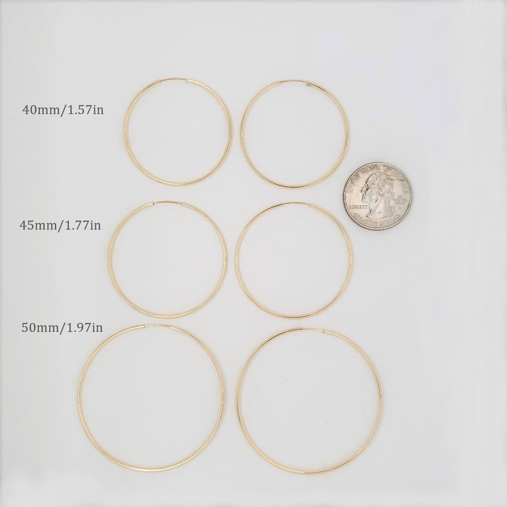 14K Gold Filled Large Endless Hoop Earrings 50mm 45mm 40mm Earring (2pc)