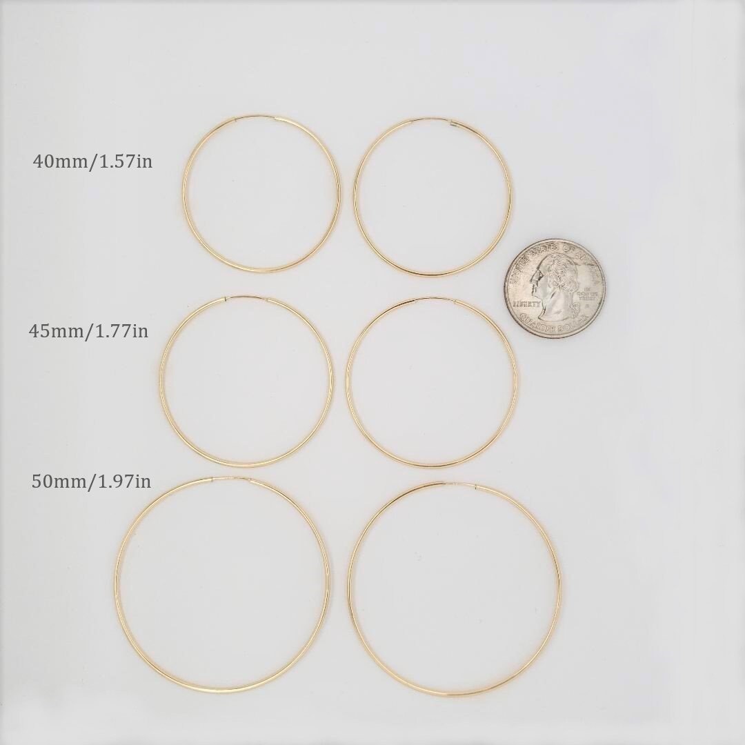 14K Gold Filled Large Endless Hoop Earrings 50mm 45mm 40mm Earring (2pc)