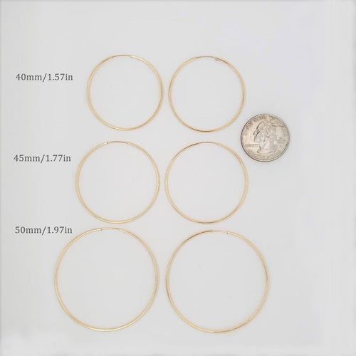14K Gold Filled Large Endless Hoop Earrings 50mm 45mm 40mm Earring (2pc)