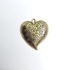 Pewter Large Heart Metal Pendant with Curly Cue Swirl Design
