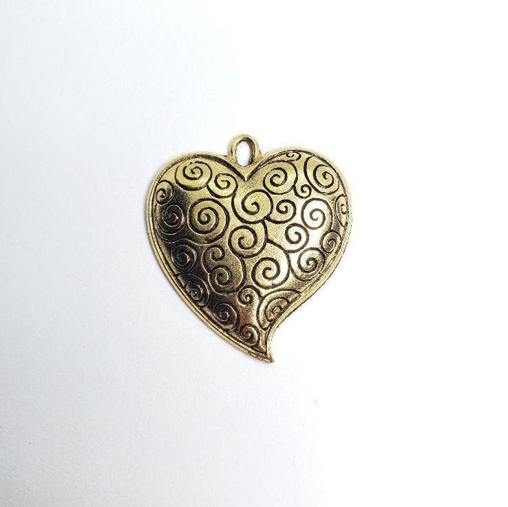 Pewter Large Heart Metal Pendant with Curly Cue Swirl Design