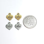Pewter Thick Heart Shaped Stamped I Love in Cursive (2pc)
