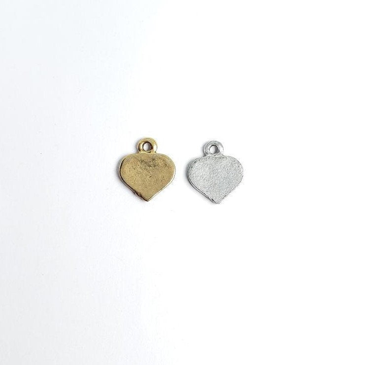 Pewter Thick Heart Shaped Stamped I Love in Cursive (2pc)