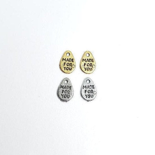 11mmx8mm Pewter Tear Drop Shape Made with Love Stamped Word Charm (2pc)