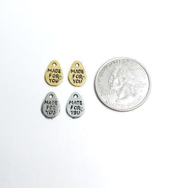 11mmx8mm Pewter Tear Drop Shape Made with Love Stamped Word Charm (2pc)
