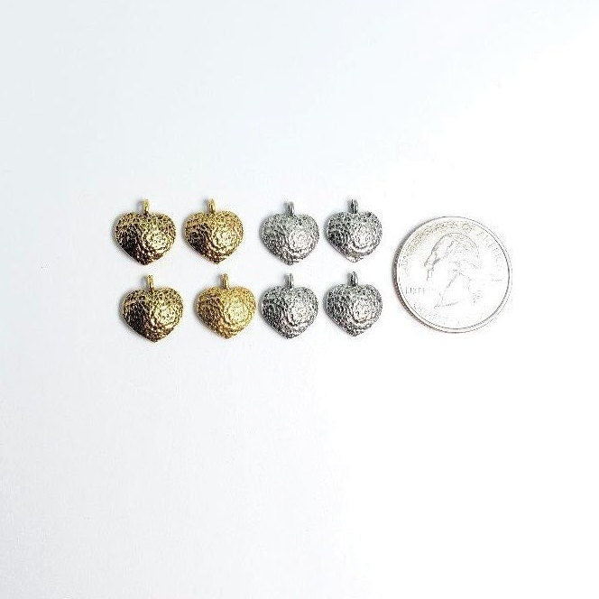 Pewter Textured Heart Charm Concave Back Love Pendant 13mm X (4pc)