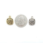 Pewter 2 Metal Beaded Heart in Box Charm Small Pendant Antique (2pc)