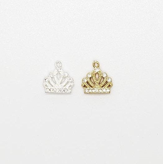 10mmx10mm Brass Pave Princess Crown CZ Charm Cubic Zirconia Gold Color