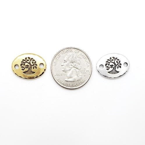 20mmx14.5mm Pewter Tree of Life Stamped Embossed Oval 2 Hole Connector