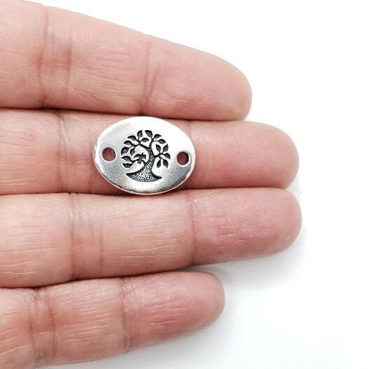 Pewter Tree of Life Stamped Embossed Oval 2 Hole Connector