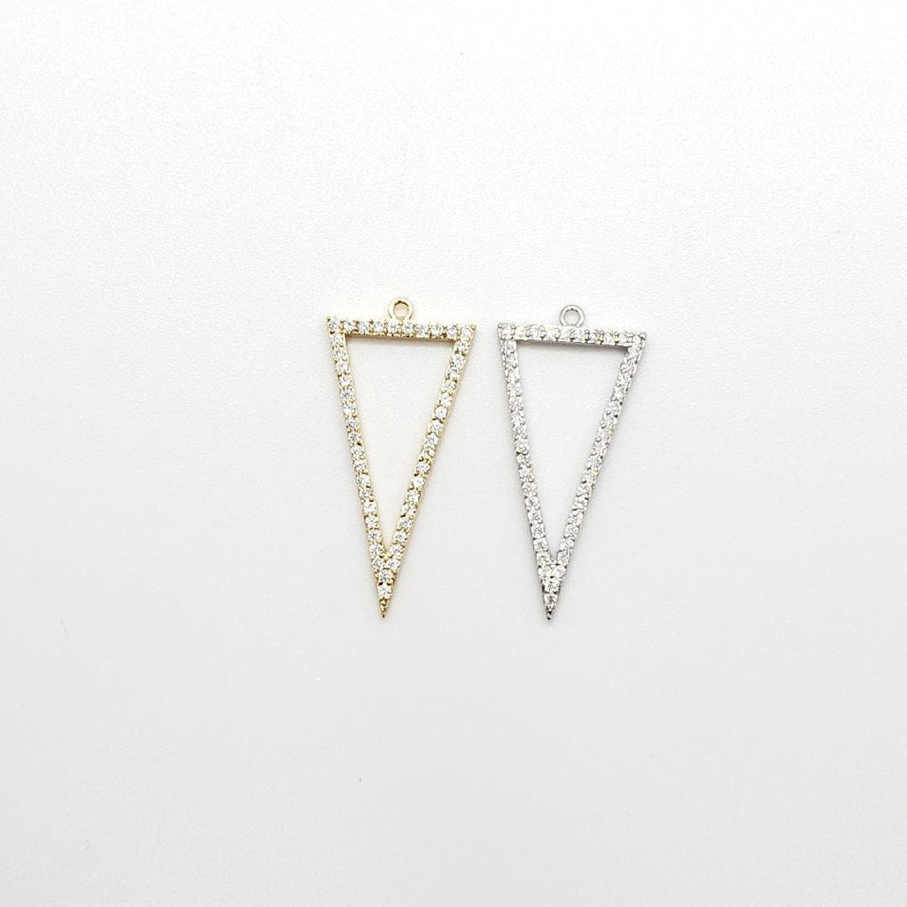 Rhodium Plated Large Thin Lined Pave CZ Triangle Cubic Zirconia
