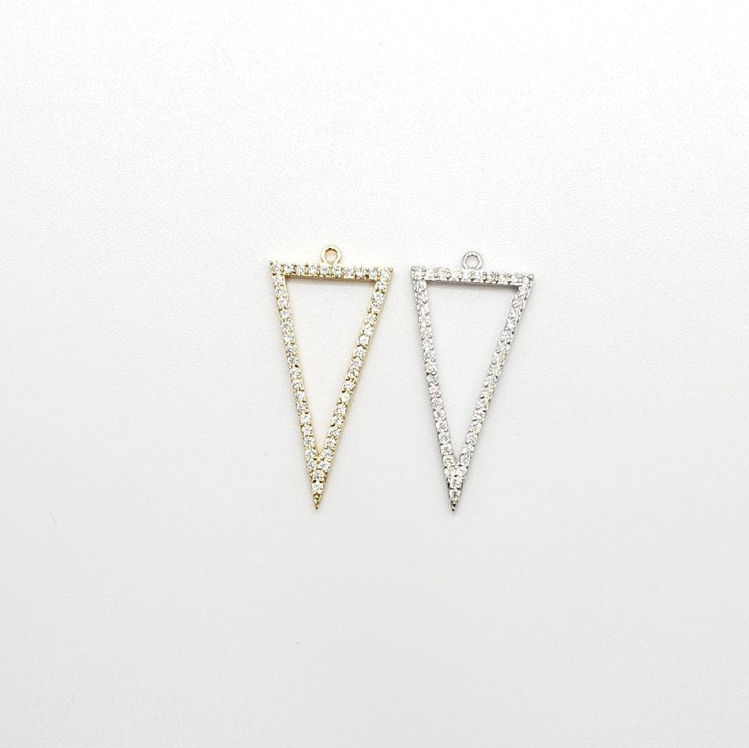 Rhodium Plated Large Thin Lined Pave CZ Triangle Cubic Zirconia