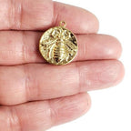 Gold Plated or Brass 17 Mm Bumble Bee Vintage Coin Charm Pendant Polished