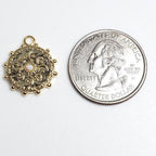 Brass 15 Mm Gold Celestial Coin Pendant Charm with Opal Stone