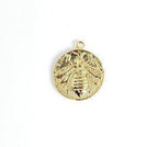 Gold Plated or Brass 17 Mm Bumble Bee Vintage Coin Charm Pendant Polished