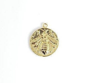 Gold Plated or Brass 17 Mm Bumble Bee Vintage Coin Charm Pendant Polished