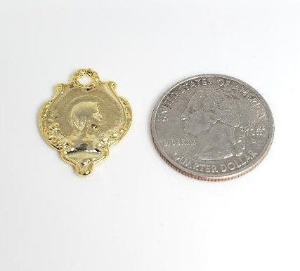Gold Plated or Brass 25 Mm Vintage Santa Maria Portrait Pendant Coin Charm