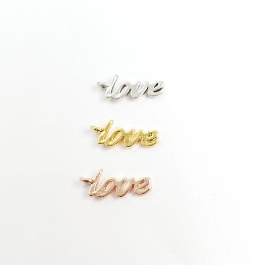 12mmx5mm Sterling Silver or Vermeil Tiny Cursive Love Cut Out Word Charm Rose